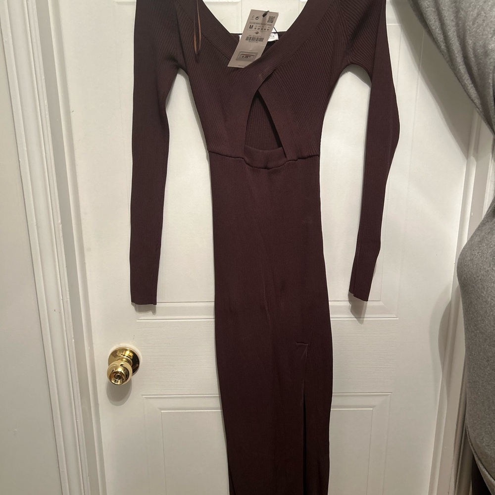 Zara Long Sleeve Deep Brown Dress